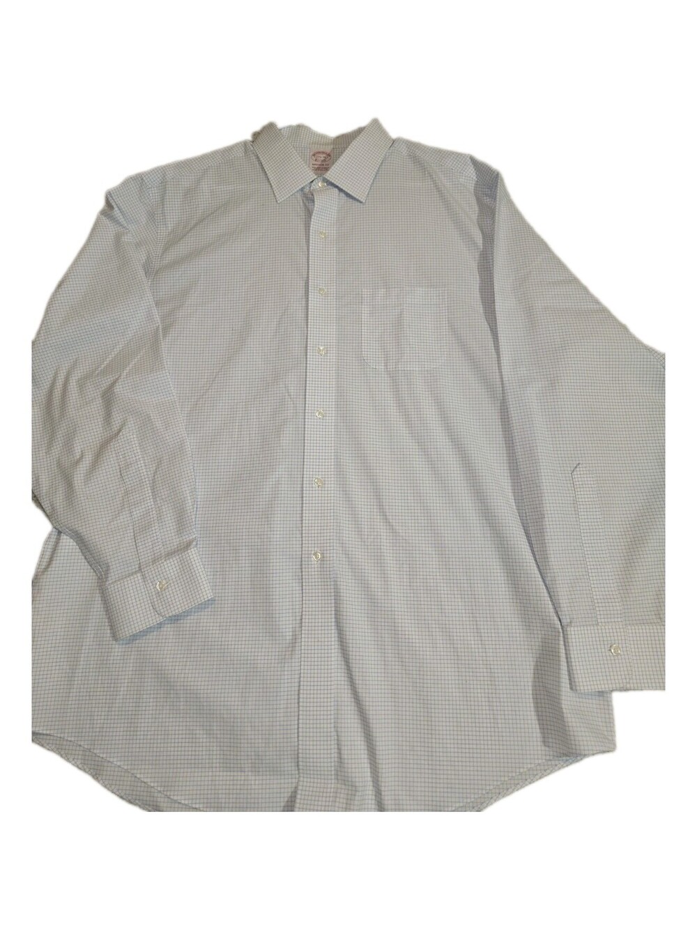 Brooks Brothers Madison Non-Iron Dress Shirt 17.5 Blue White Check Supima Cotton